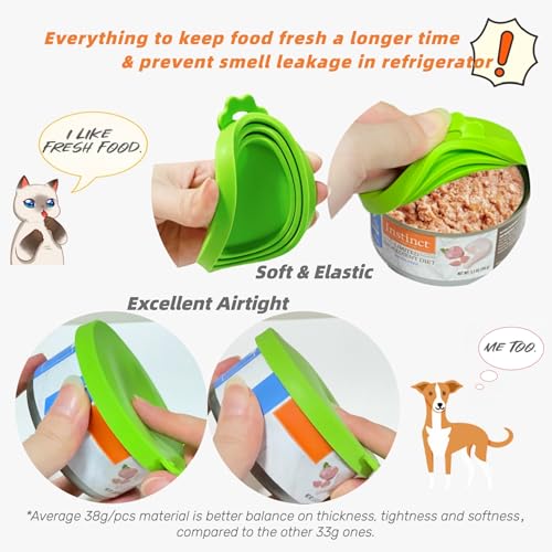 Pet Food Can Covers - Silicone Lids for Dogs & Cats - Green & Orange with Spoon