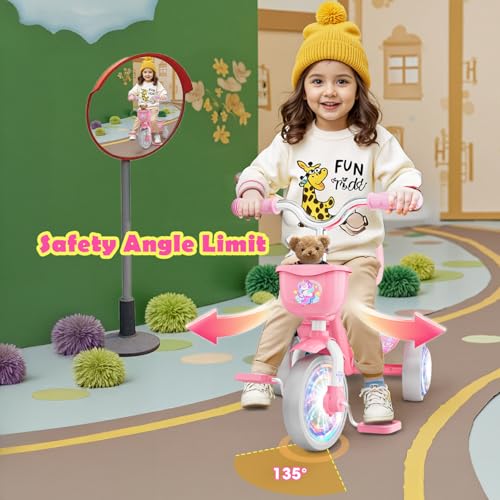 Unicorn Toddler Tricycle with Colorful Lighting Wheels - Pink