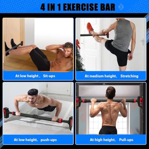 Adjustable Pull Up Bar for Doorway - 440 LBS Max Load, Red & Black