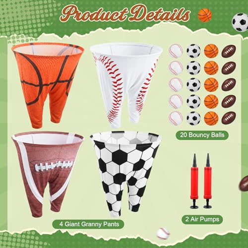 Granny Pants Outdoor Game Set - 4 Giant Pants, 20 Balls, 2 Pumps - Mixed Colors