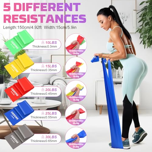 5-Piece Resistance Bands Set - Elastic Stretch Bands for Home Gym - Gray, Blue, Red, Yellow, Green