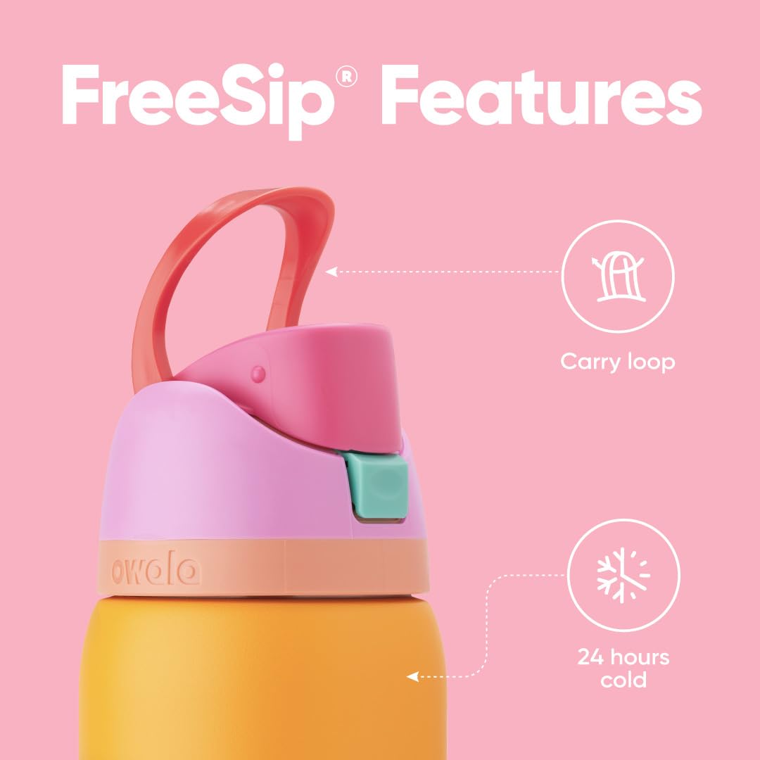 Owala FreeSip Insulated Stainless Steel Water Bottle with Straw for Sports and Travel, BPA-Free, 32-oz, Orchid/Orange (Tropical)