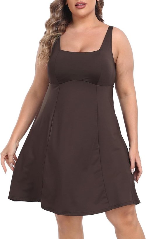 HDE Women's Plus Size Tennis Dress - Athletic Workout Style with Built-In Shorts & Bra