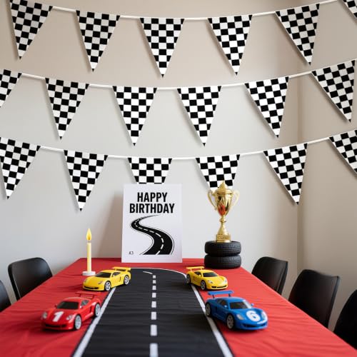Checkered Flag Banner - 33ft Racing Pennant for Birthday Parties