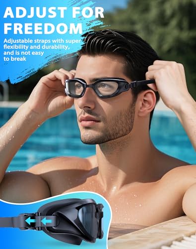 Vegemono Anti-Fog UV Swim Goggles for Men Women Youth - Black/Clear Smoke