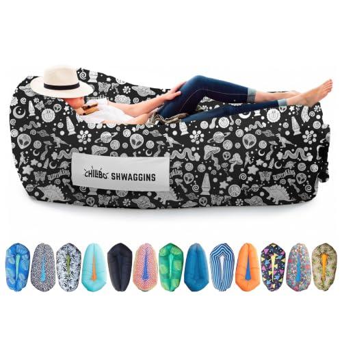 Chillbo Inflatable Lounger Couch Large Black & White Doodle for Camping & Outdoors