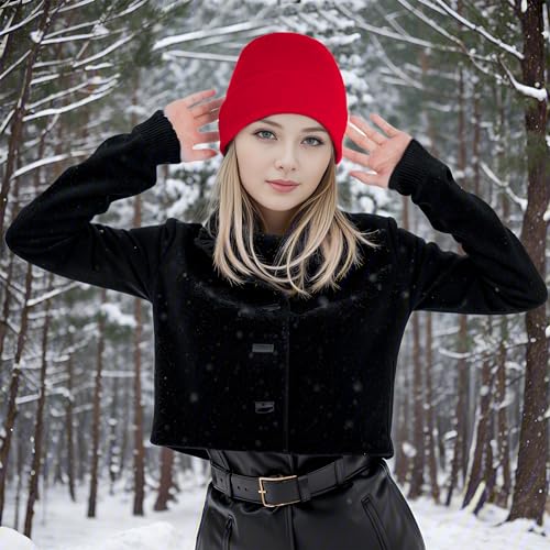 Warm Knit Beanie Hat for Men & Women - Red