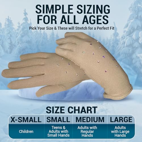 Beige Figure Skating Gloves with Gel Wrist Support - Medium