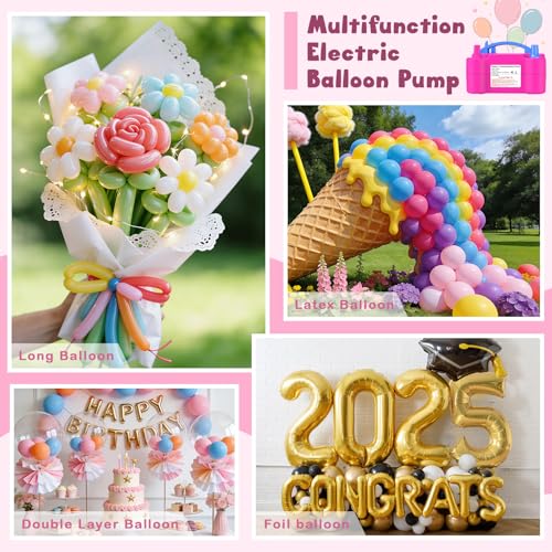 Electric Balloon Pump for Fast Inflation - Rechargeable Handheld Blower with Nozzles, Rose Red