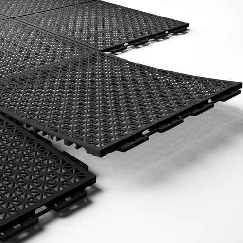 16 PCS Modular Interlocking Cushion Interlocking Floor Tiles with Hole Drainage Tiles Mat 10" x 10" Non Slip Pool Deck Mat Outdoor for Drain Deck Pool Patio Shower Kitchen Balcony(Black)
