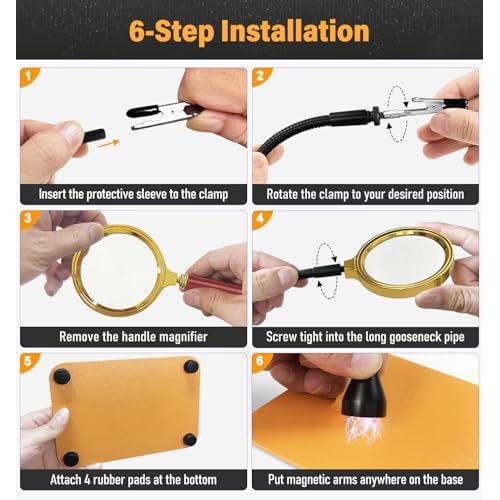 Magnetic Helping Hands Soldering Station with 6X Magnifying Glass, Third Hand Soldering Tool 4 Flexible Arms Solder Holder Helper Hand Magnifier for Repair Electronic Jewelry Crafts