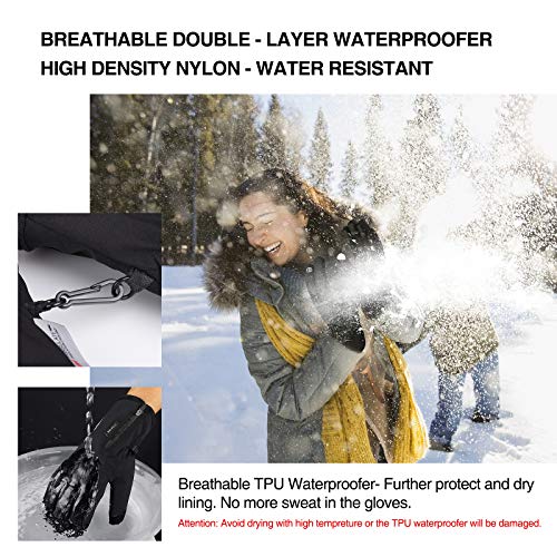 Balhvit -10℉ Waterproof Winter Gloves for Men & Women, 5-Layer Ski & Snow Glove, Black Large