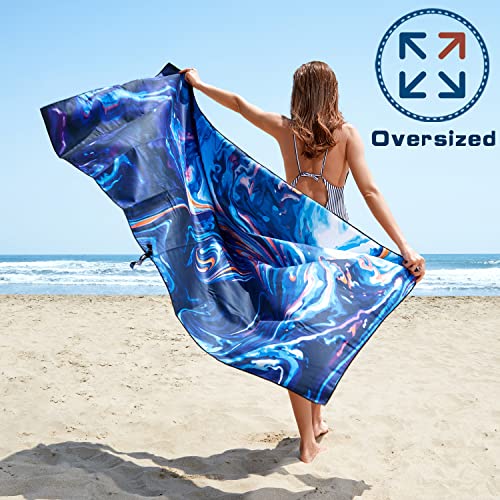2 Pack Oversized Microfiber Beach Towels - Sunset Beach 70x35" and 63x32" Quick Dry Sand-Free Travel Towels