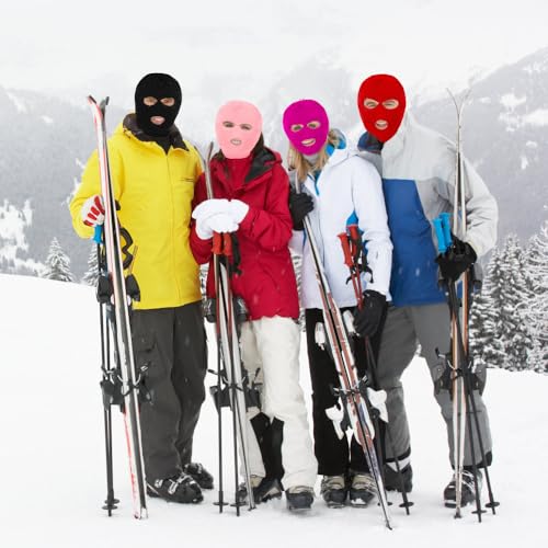 3 Hole Knitted Balaclava Ski Mask - Dark Pink Winter Face Cover