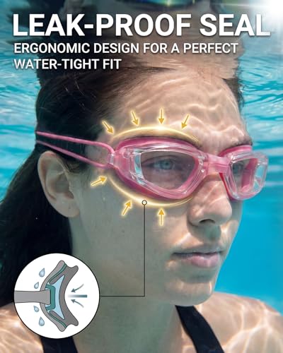 Swim Goggles with Full Protection - Transparent Rose Red