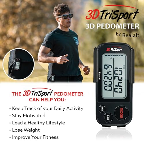 3D Walking Pedometer with Clip & Strap - Stealth Black