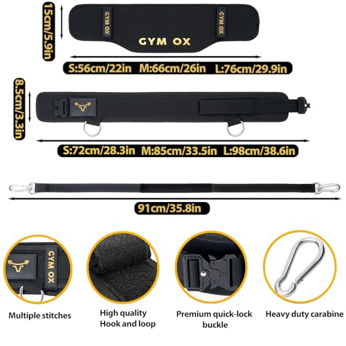 GYM OX 2-in-1 Weightlifting & Dip Belt Black S (24-27.5") with Quick-Release Buckle