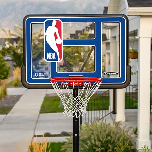 Portable NBA Basketball Hoop - Adjustable Height 7.5-10 Ft, 44" Backboard, Black/Clear
