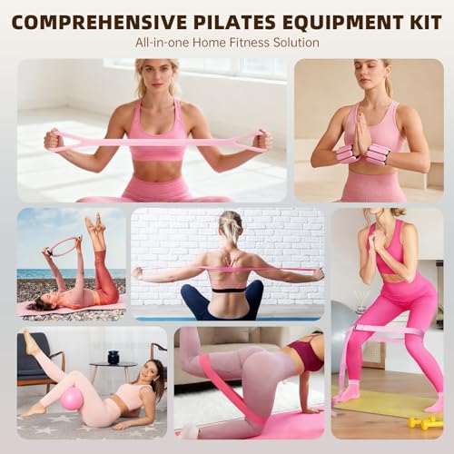 16PCS Pilates Kit for Home Workouts - Resistance Bands, Ankle Weights & Ring Set