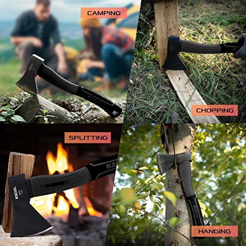 KSEIBI 14-Inch Wood Hatchet, Black, Small Outdoor Camp Axe 274151