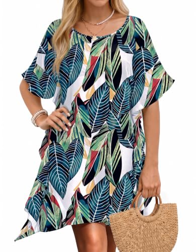 Floral Chiffon Swimsuit Coverup - Leaf Green, X-Large