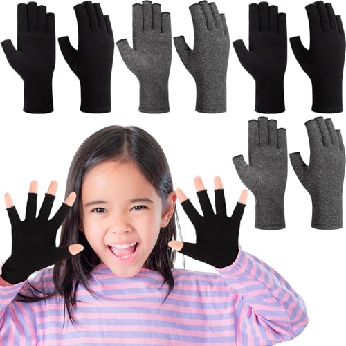 Kids Compression Gloves 4 Pairs, Fingerless Hand Support for Ages 8-15