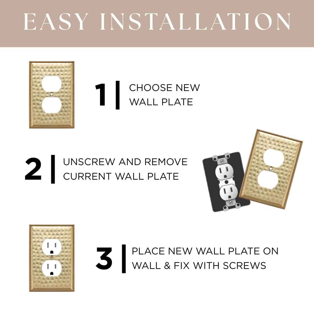 Monarch Abode 1-Gang Toggle Wall Plate, Hand Hammered Metal Single Switch Wall Plate, Decorative Light Switch Cover Plate for Electrical Outlet, Brushed Gold, Pack of 2