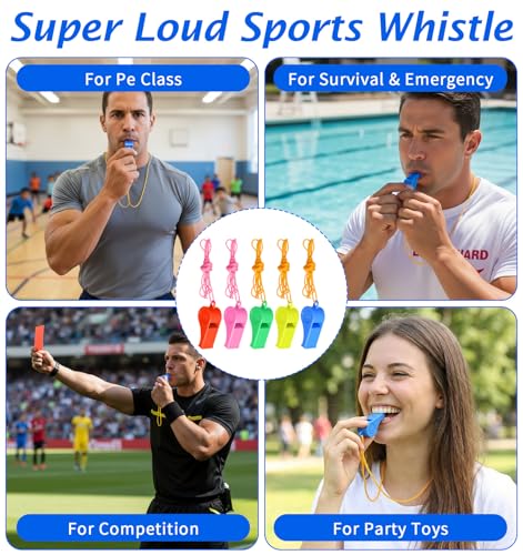 25-Pack Loud Coach Whistles with Lanyards - Multi-Color