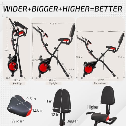 Folding Exercise Bike with Luminous Display - Red