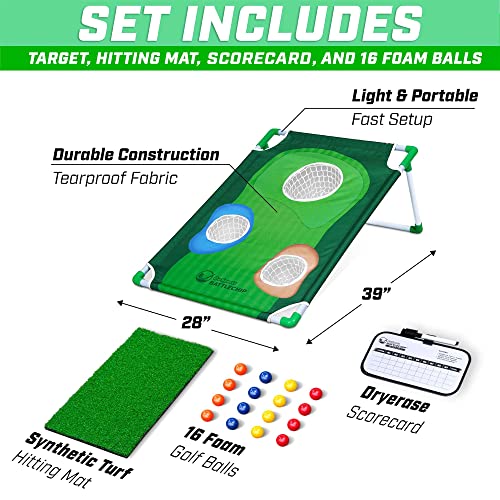 BattleChip Classic Backyard Golf Cornhole Set with Target, Chipping Mats, Foam Balls & Carry Case – Includes 3x2 ft Target
