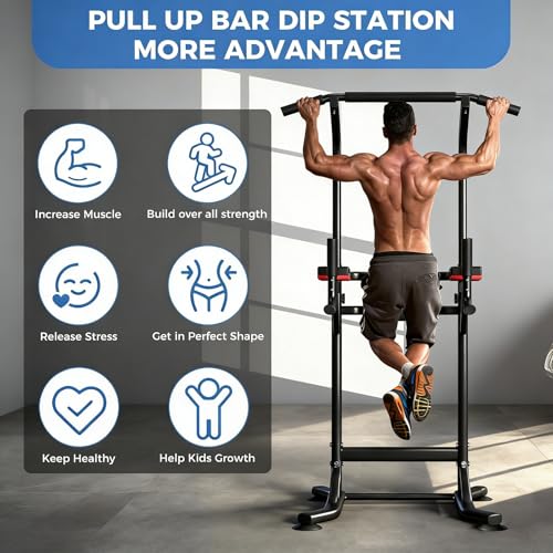 Multi-Function Pull Up Dip Bar Station - Black for Home Gym