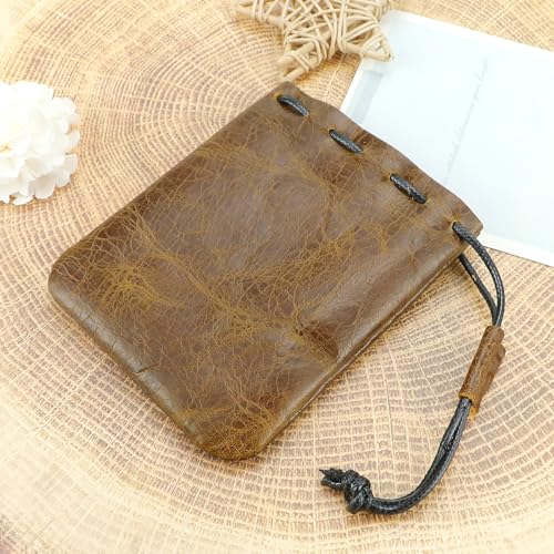 Drawstring Cowhide Bag - Small Waterproof Leather Pouch, Light Brown