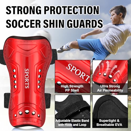 Youth Soccer Shin Guards - 2 Pairs Protective Shin Pads M Red Black