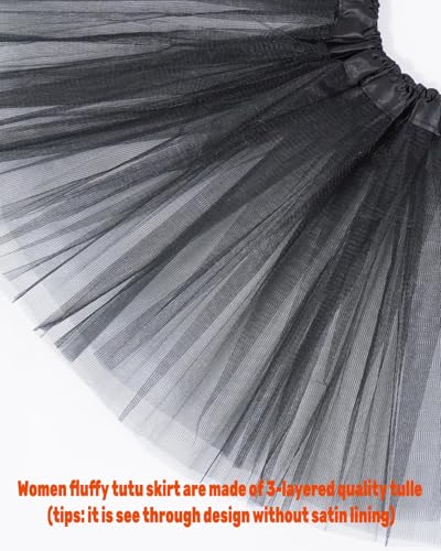 Tutu Skirt for Women & Teens - Short Elastic Tulle Dress - Black