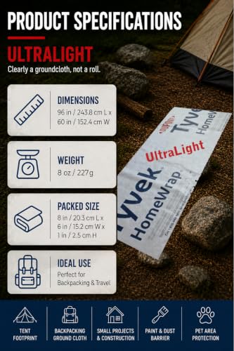 Modern Grizzly White 5ft x 8ft Tyvek Ground Sheet Tent Footprint with Grommets