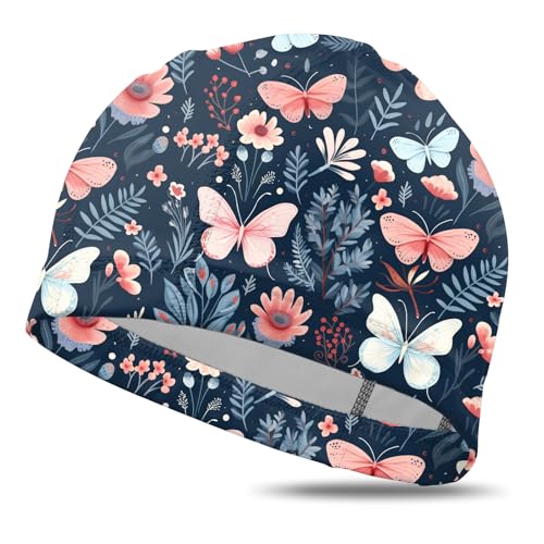 Fabric Swim Cap - Elastic and Breathable for Short Hair - R-3 Butterfly Flower