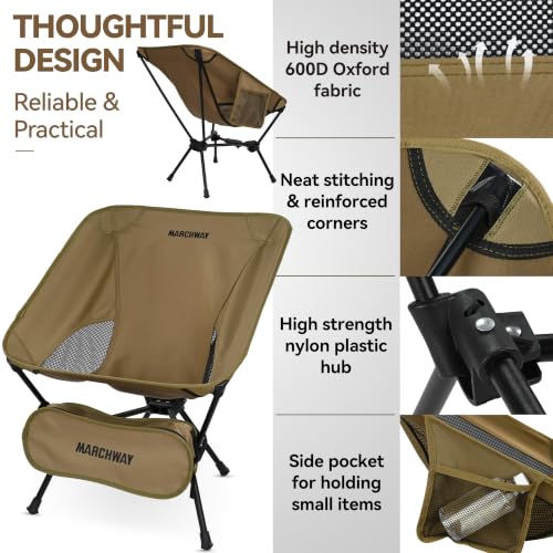 MARCHWAY Khaki Lightweight Folding Camping Chair with Spring Lock, 330 lbs