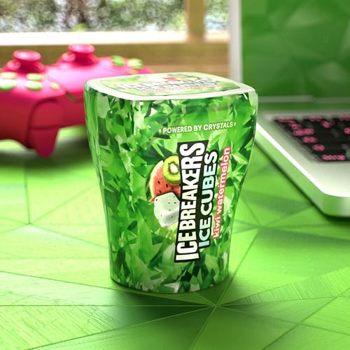 Ice Breakers Ice Cubes Kiwi Watermelon Sugar-Free Chewing Gum Bottles 6 Pack (40 Count Each)