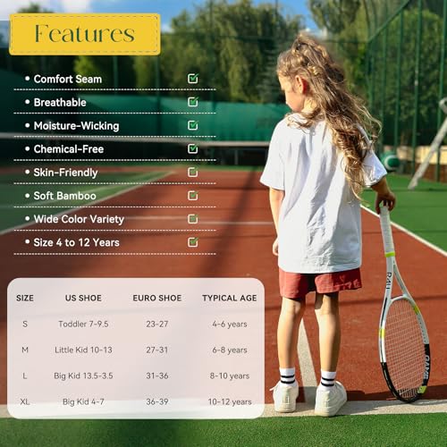 Kids Athletic Socks - Striped Crew Socks for School Uniform - Black & White - Big Kid / X-Large