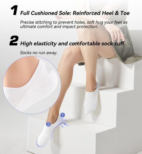 FITRELL No Show Socks - Women's Cotton Cushioned Athletic Ankle Socks | Non-Slip, 5-8 Pairs