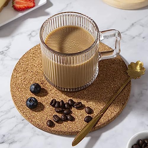6 Pack 12 oz Premium Glass Coffee Mugs with Handles - Clear Striped Tea Cups for Hot/Cold Beverages, D.M DESIGN·MASTER