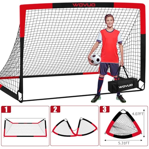 Kids Soccer Goals Set of 2 - 6x4 ft Portable Soccer Net & Accessories - Black Red