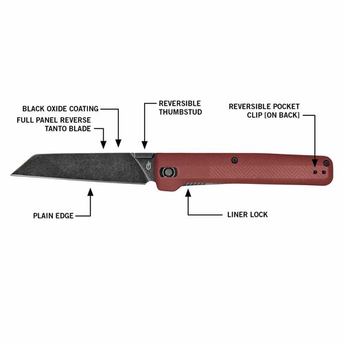 Gerber Gear Pledge Pocket Knife with Pocket Clip - 3.7" Full Panel Plain Edge Blade Folding Knife - EDC Gear and Equipment - Drab Red