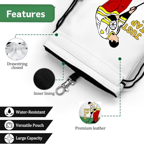 Artpreti Golf Pouch Bag- Just Tap It in Leather Valuables Pouch with Drawstrings