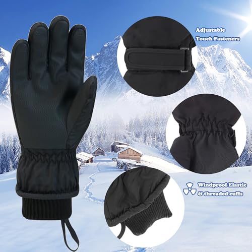 Waterproof Winter Ski Gloves - Black, Size 11.4x4.7in