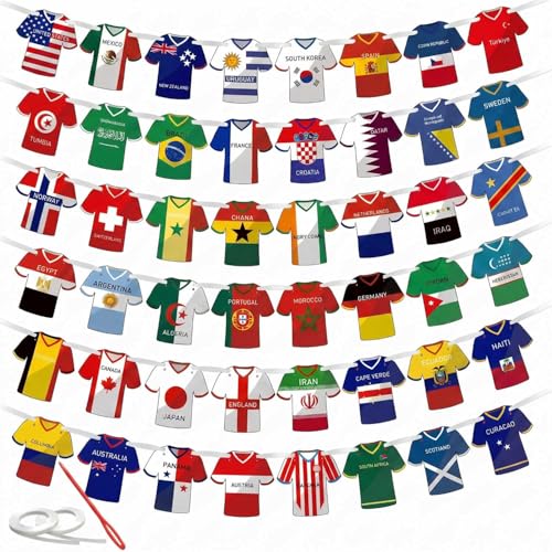 48 Country Soccer Jersey Bunting Banner for 2026 Football Cup Party Decor