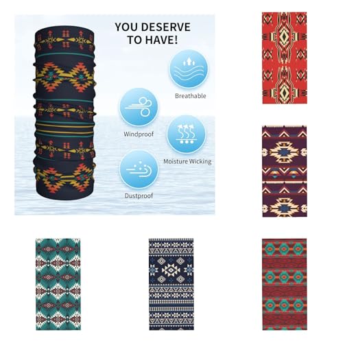 Breathable Navajo Inspired Geometric Print Neck Gaiter 6-Pack - Face Covering for Men & Women