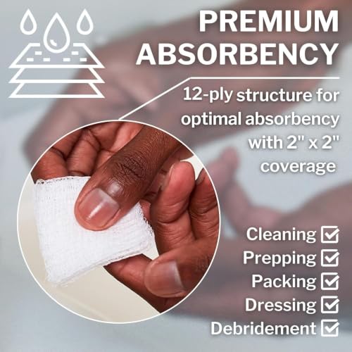 12-Ply Woven Gauze Pads 2x2 - Highly Absorbent, 200 Count