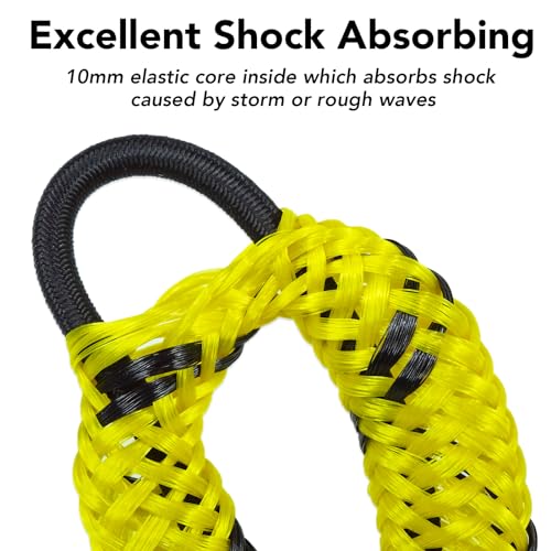 Iririi 3 Feet Bungee Dock Line Boat Ropes with Stainless Steel Clips - Yellow & Black, 2 Pack