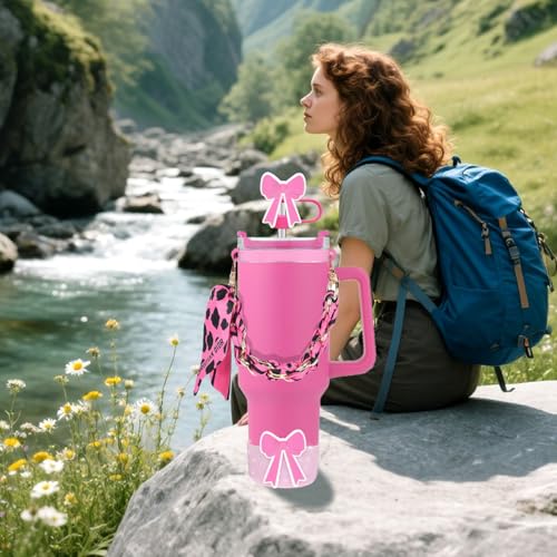 Tumbler Accessory Set for 20-40oz Cups - Protective Boot & Bow - Rose Red
